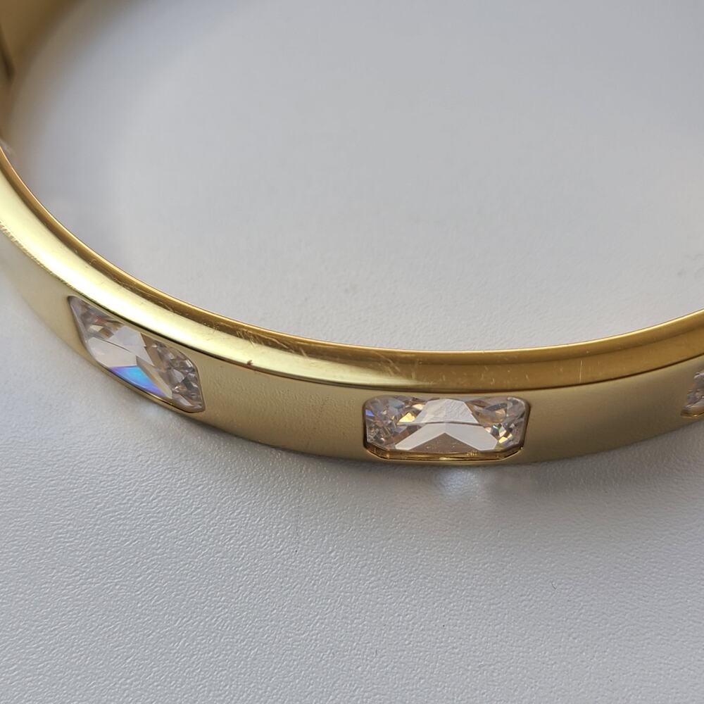 Michael Kors Gold Tone Baguetta Crystal Bangel Bracelet - Picture 2 of 9